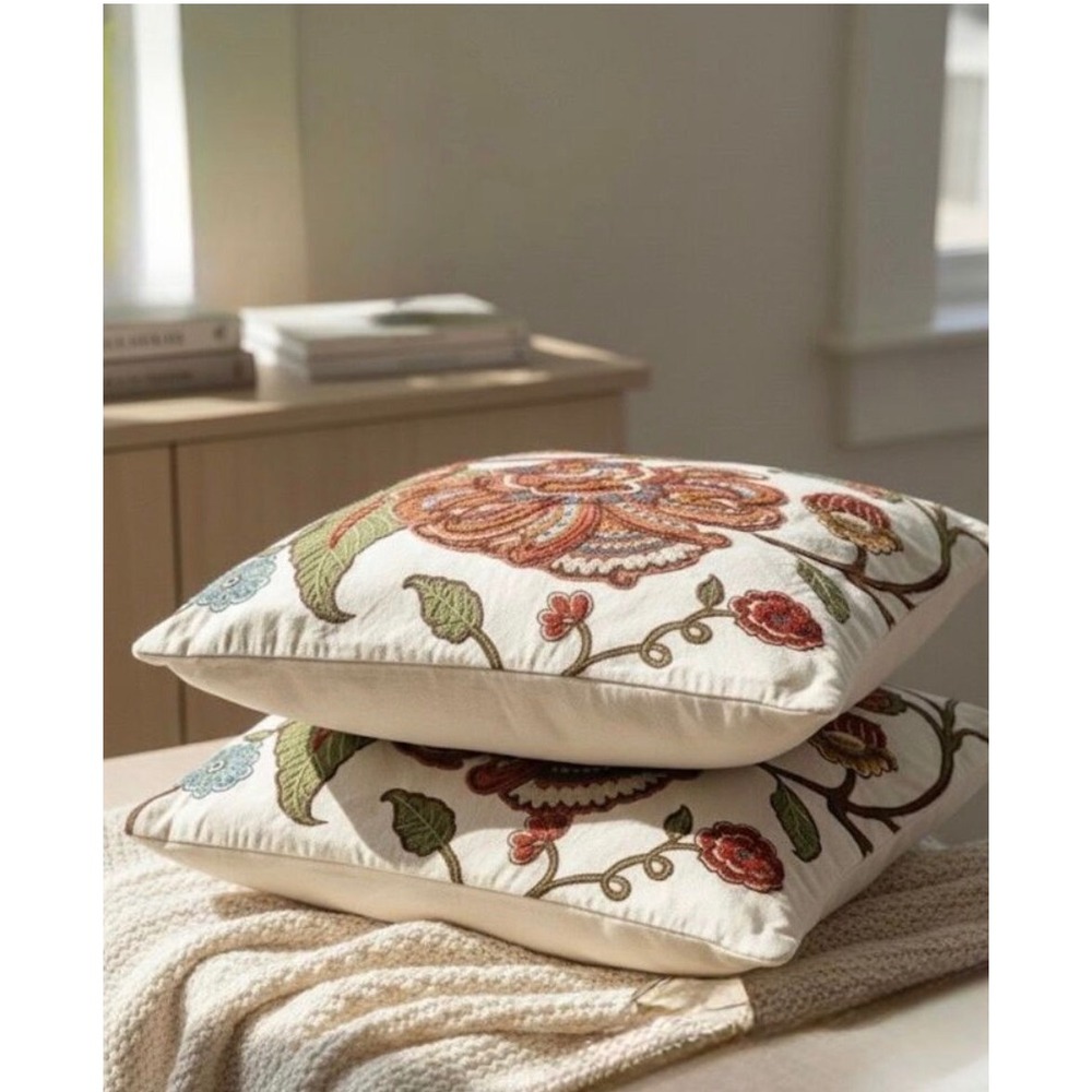 Pottery Barn Set of 2 Pillow Covers 20x20 Creak Floral Embroidered